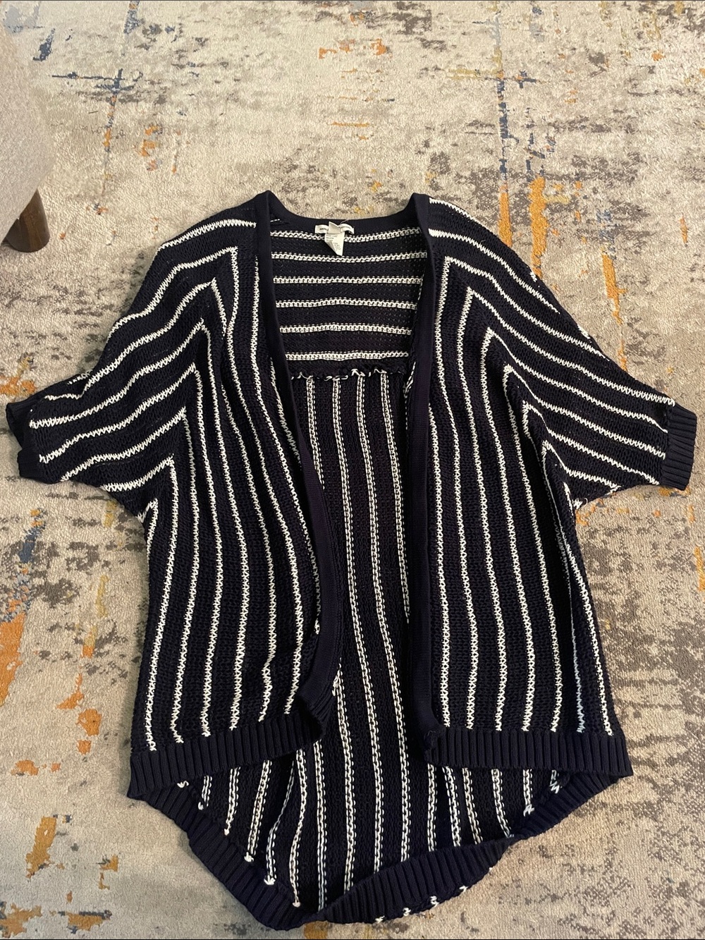 Striped Open-Front Women’s Sweater Cardigan - Navy & White